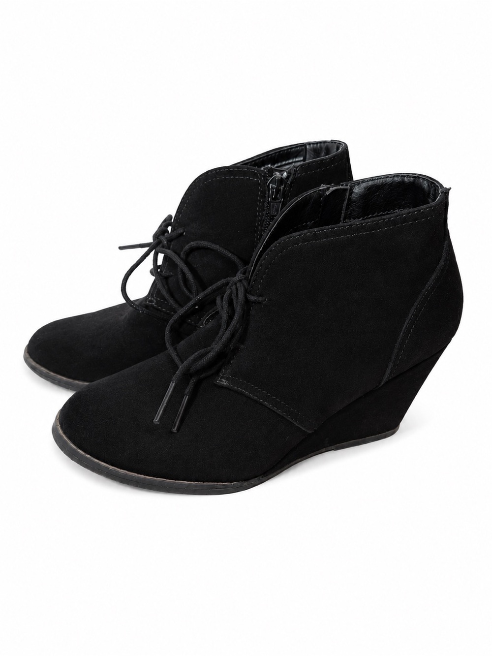 Universal Thread Black Wedge Ankle Booties Size 7 | Lace-Up Side Zip